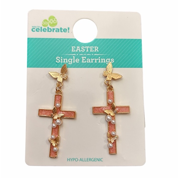 Way To Celebrate Easter Butterfly Cross Dangle Earrings - Picture 4 of 5